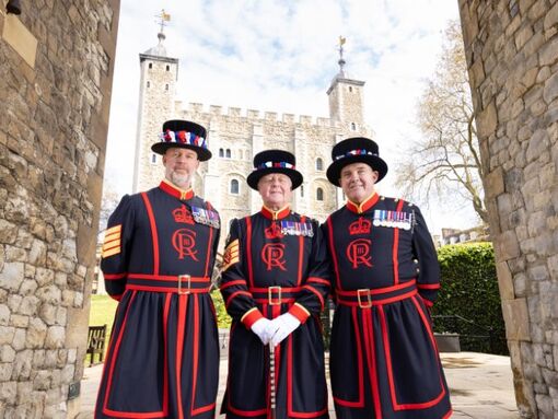 Three Yeoman Warders outside the Tower of London