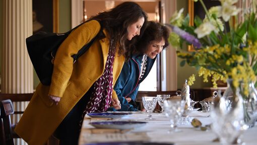 Two ladies visit the dining room at Killerton in Devon