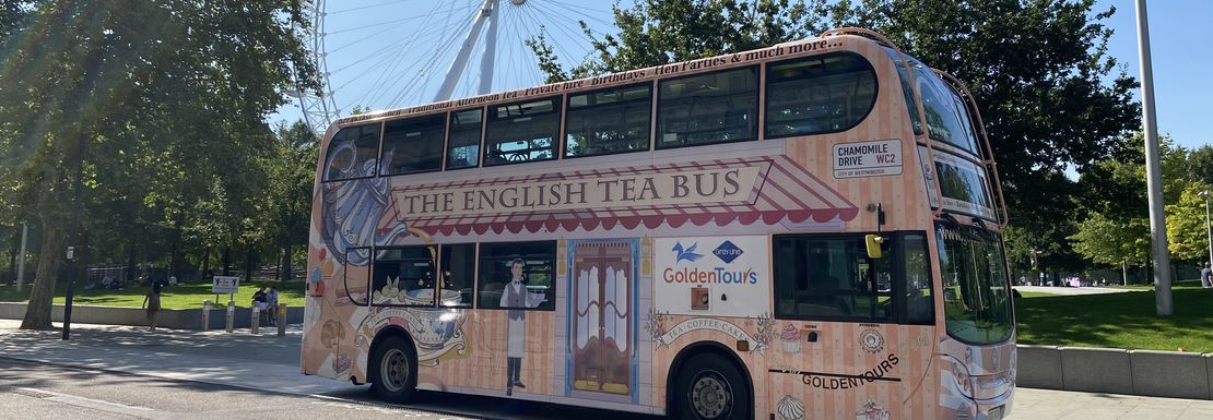 The English Tea Bus provides service for the Golden Tour's Panoramic Tour of London