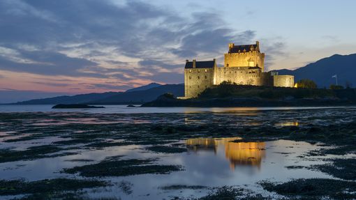 Aerial view of castle and surrounding countryside
