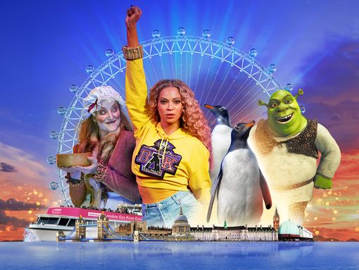 Merlin 5in1 artwork portraying Beyonce, Shreck and London Dungeons performances