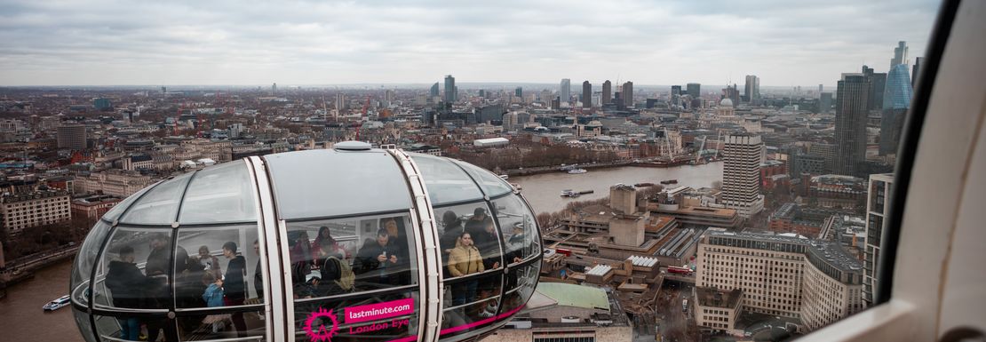 View of the London Eye wheel capsule and London skyline
