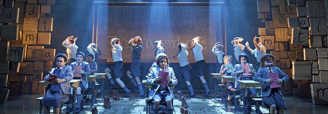 A scene from Matilda the Musical in the school where Miss Trunchbull is the horrible Head Mistress