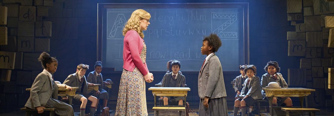 Miss Honey and Matilda on stage in London Cambridge Theatre at Seven Dials