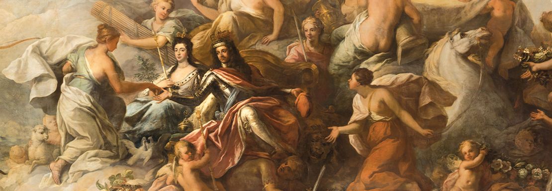 Royal theme artwork in the Painted Hall which is compared to the Sistine Chapel