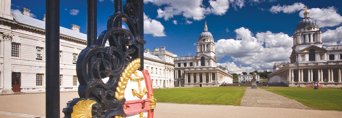 The grand gate of the Old Royal Naval College leads to the beautiful location
