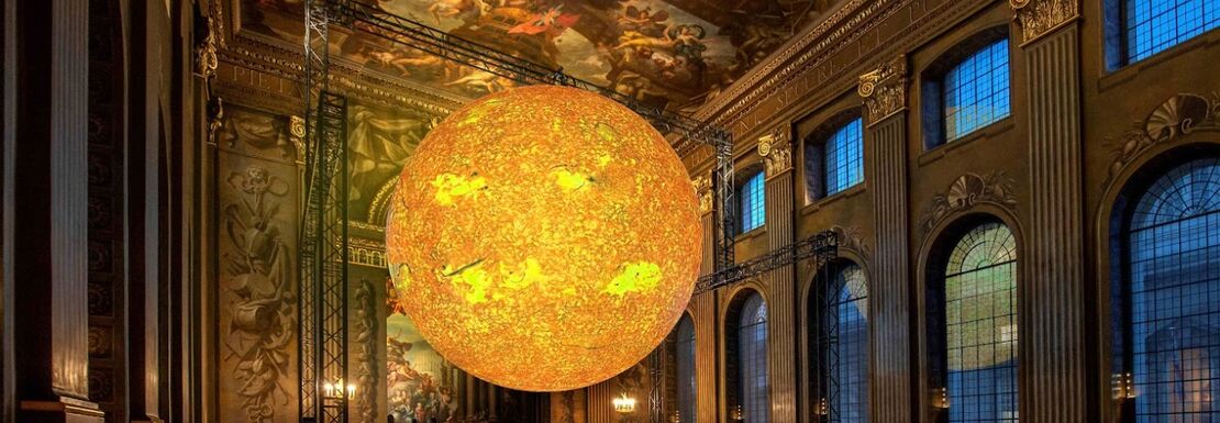 Helios installation is placed under the Painted Hall ceiling