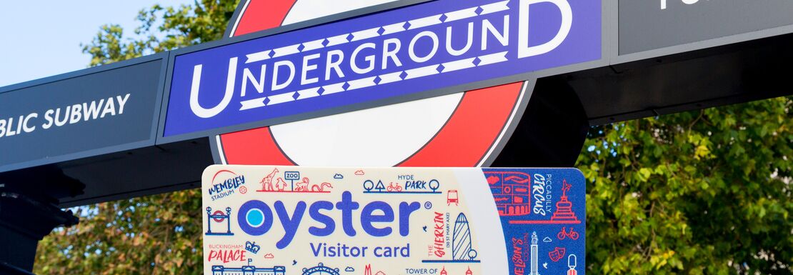 A Visitor Oyster Card is shown under a London Underground entrance
